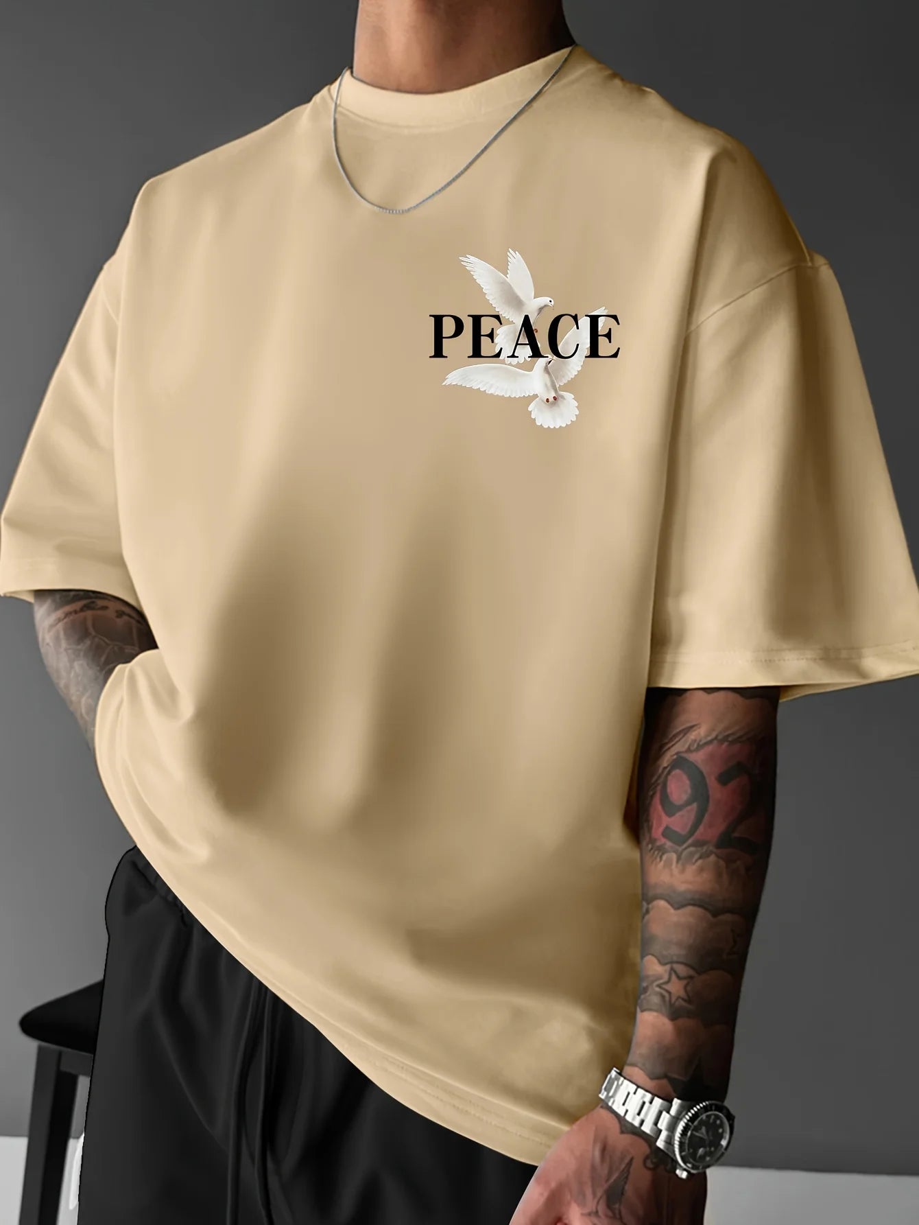 Men's summer 100% pure cotton fashionable casual loose and flat pattern printed sports round neck short sleeved T-shirt top