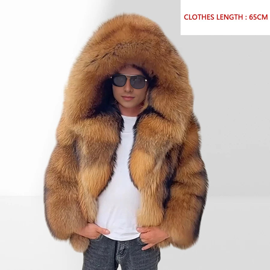 Men's Raccoon Fur Coat With Hood Natural Full Skin Raccoon Fur Jacket Genuine Leather Jacket High Quality  Real Fur Coat Long