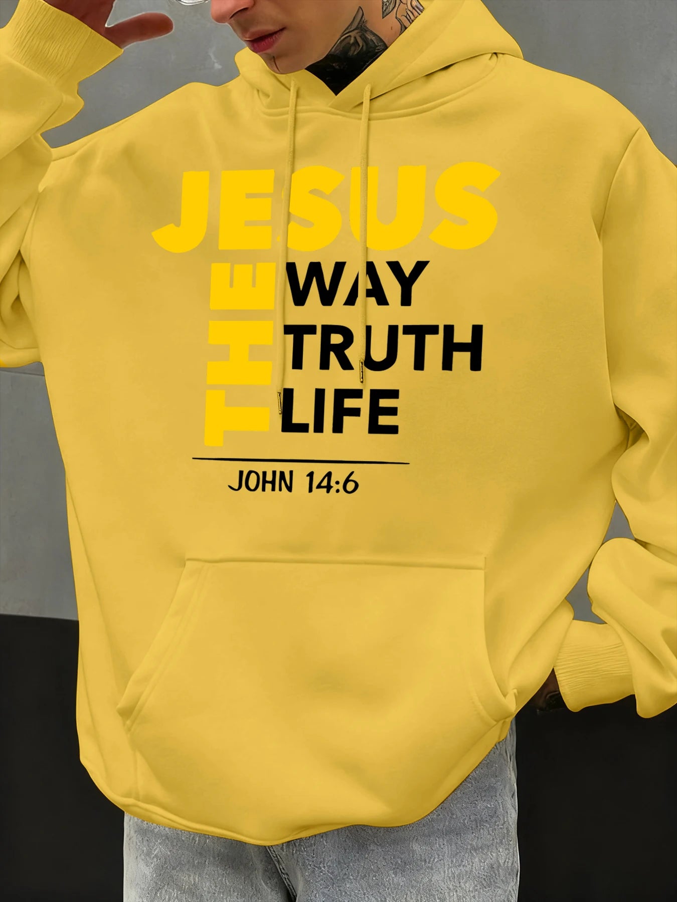 Jesus The Way Truth Life Prints Men Hoodie Autumn Loose Clothing Pocket Hip Hop Pullover Fleece Casual Fashion Sportswear