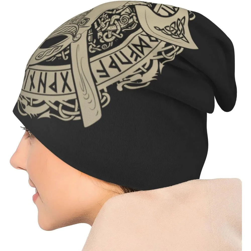 Men's Thin Beanie Caps Norse Rune Knit Hat Lightweight Slouchy Cap Scarf Headwear Autumn Winter Spring Casual Beanies Skull Hats