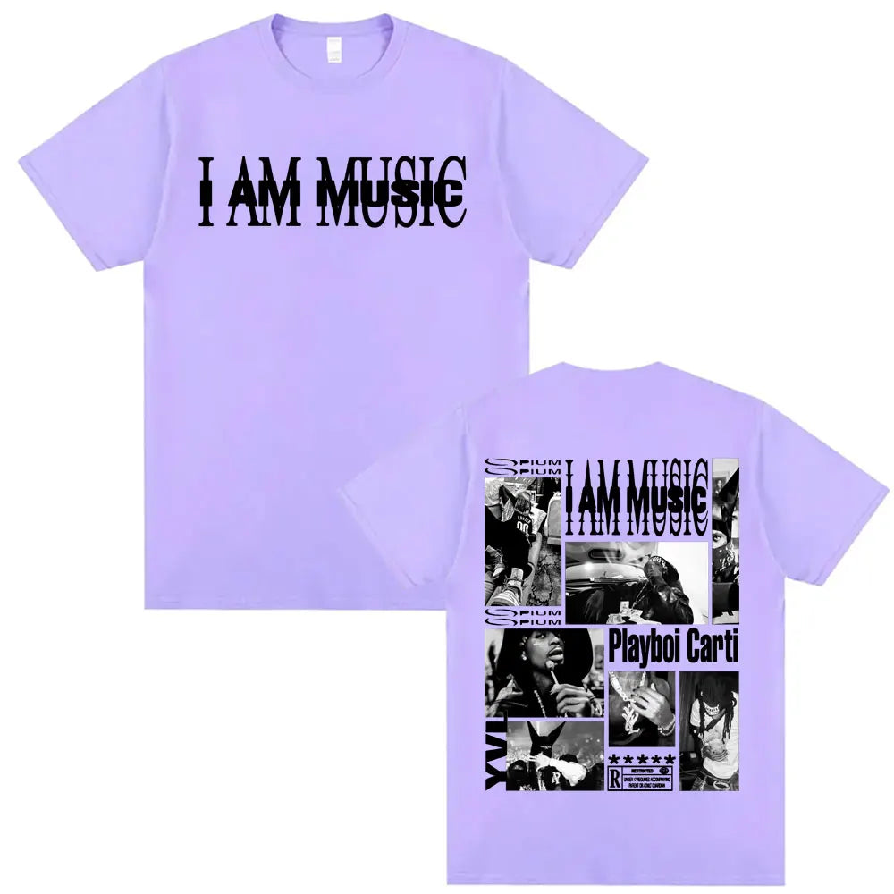 Rapper Playboi Carti I AM MUSIC Album Logo T Shirt Mens Clothing Hip Hop 90s Vintage Tshirt Male Casual Cotton Oversized T-shirt