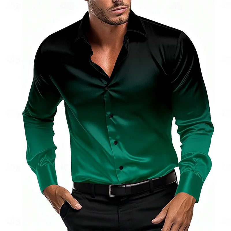 Prom shirt gradient fashion casual blue purple red high quality comfortable soft premium men's tops 2024 new plus size