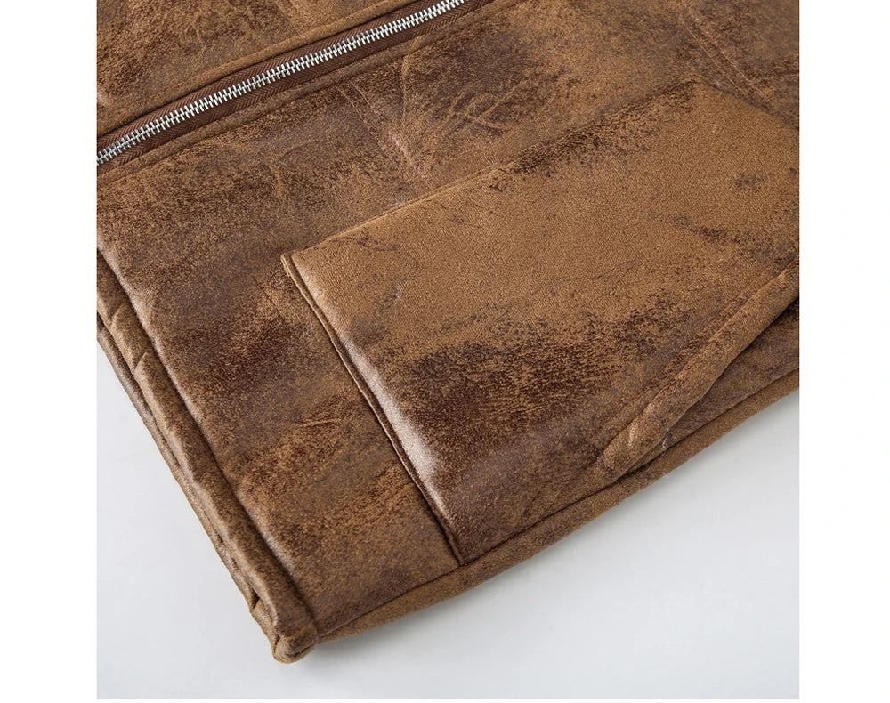 Winter Men's Fleece Warm PU Leather Vests Classical Men Faux Fur Motorcycle Leather Vests Men Windbreaker Hooded Vests Clothing