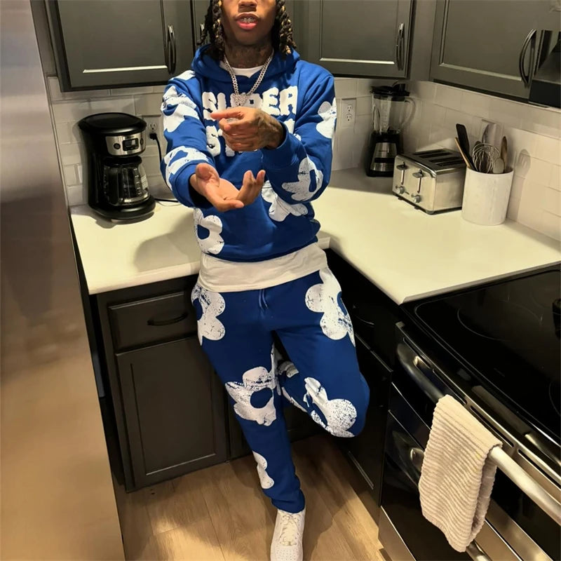 Men's Tracksuit 2 Pieces Sets Hooded Sweatshirt +Drawstring Pants Letter Print Hoodies Sportswear Hip Hop Women Autumn Tracksuit