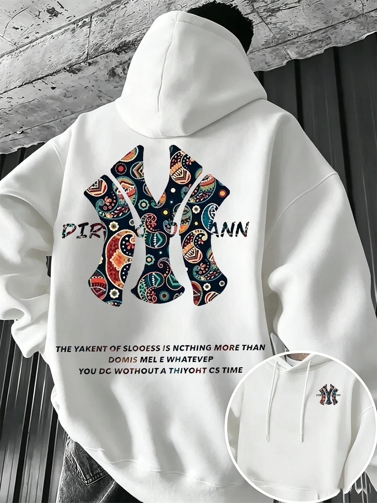 Men's Fall-winter Hooded Sweatshirt Outdoor Are Warm Comfort Walnut Flower NY Letter Double-sided Print Loose Fleece Streetwear