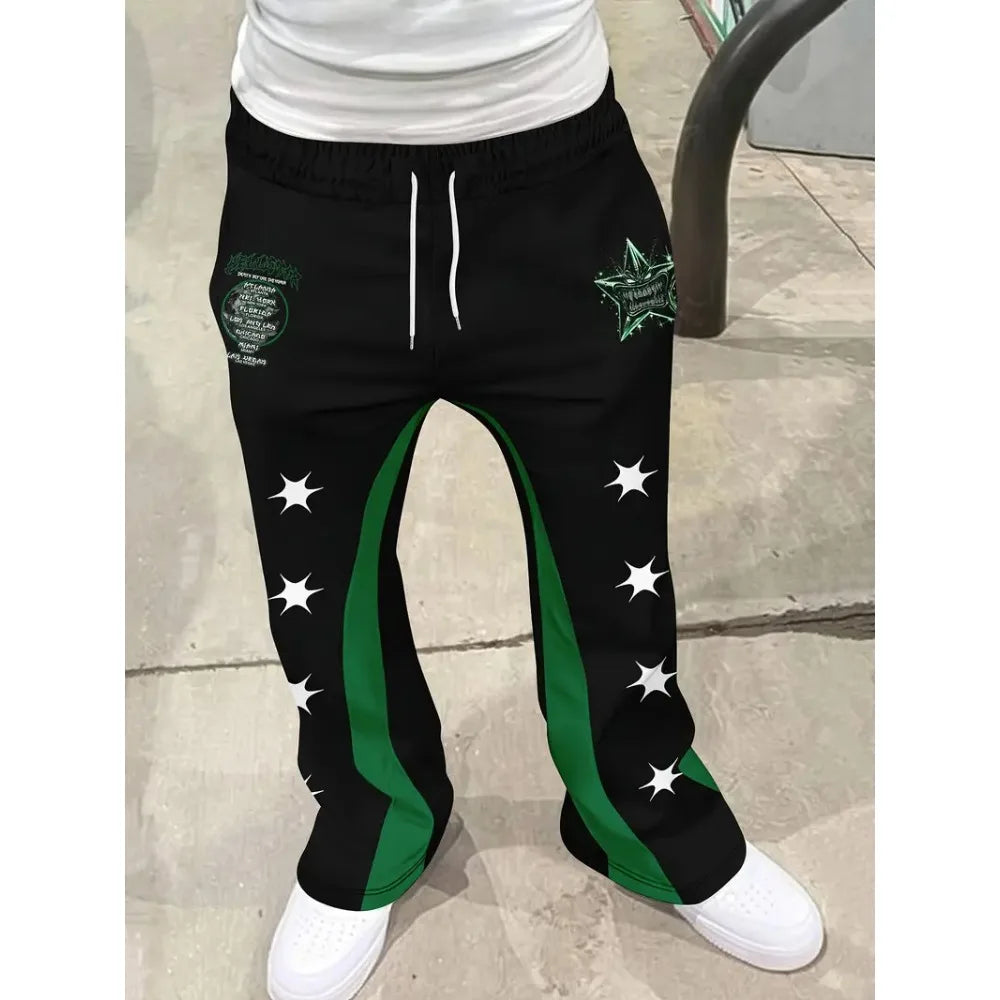 Men's Trendy Hip - hop Style Casual Sweatpants Striking Flame Elements Paired with "RICH SOON" Eye - catching for Street Wear