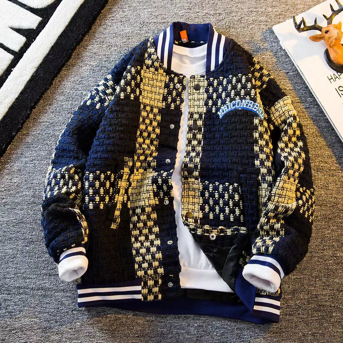 Autumn Winter New Men's Cardigan Single-Breasted Fashion Knit Sweater Stitching Colorblock O Collar Coats Swearter Jackets