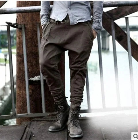 European and American Youth Tapered Cropped Pants for Men Fashionable with Laces Loose and Casual Low-rise Tapered Cropped Pants