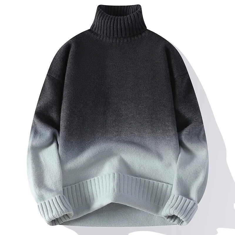 Men Turtleneck Sweater Classic Gradient Knitted Pullover Vintage American Fit Loose Harajuku Men's Knitwear Sweaters Multicolors