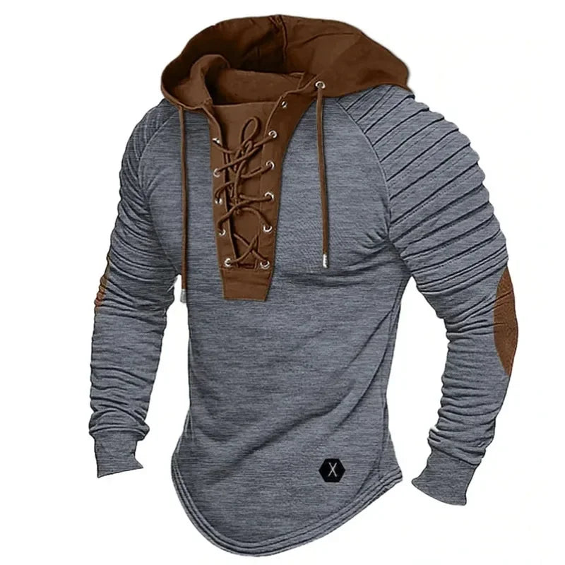 Men's Color Matching Long Sleeve Hoodie Sweatshirt Gym Fitness Muscle Bodybuilding T-shirt Casual Pullover Top Coat Outwear