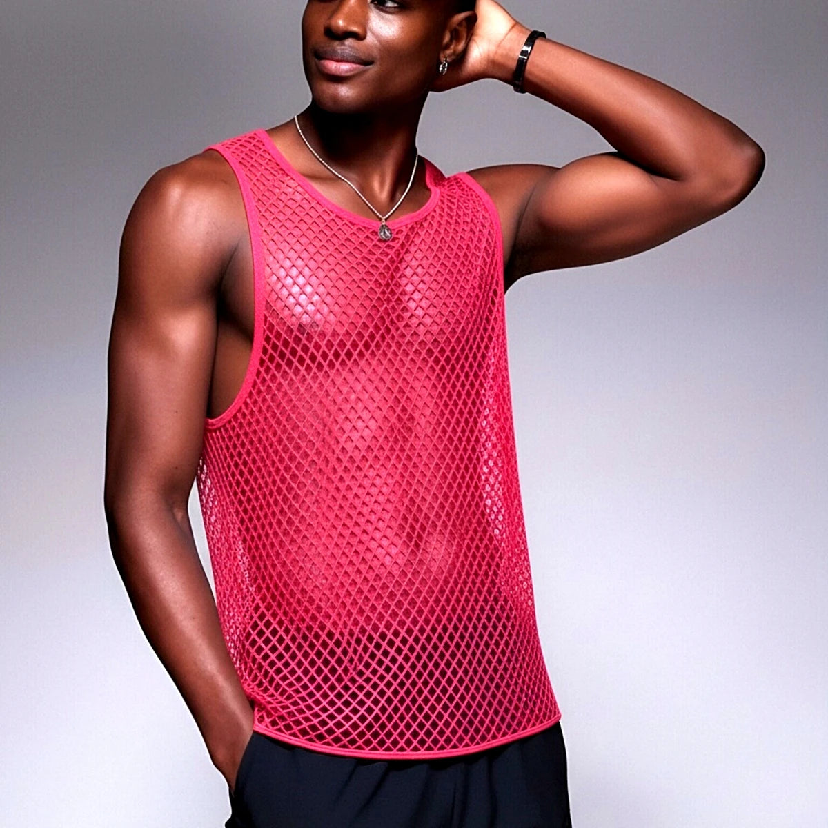 JOCKMAIL Men Tank Tops Mesh Hollow Out O-neck Sleeveless Male Vests Streetwear Summer Sexy See Through Fashion Men Clothing