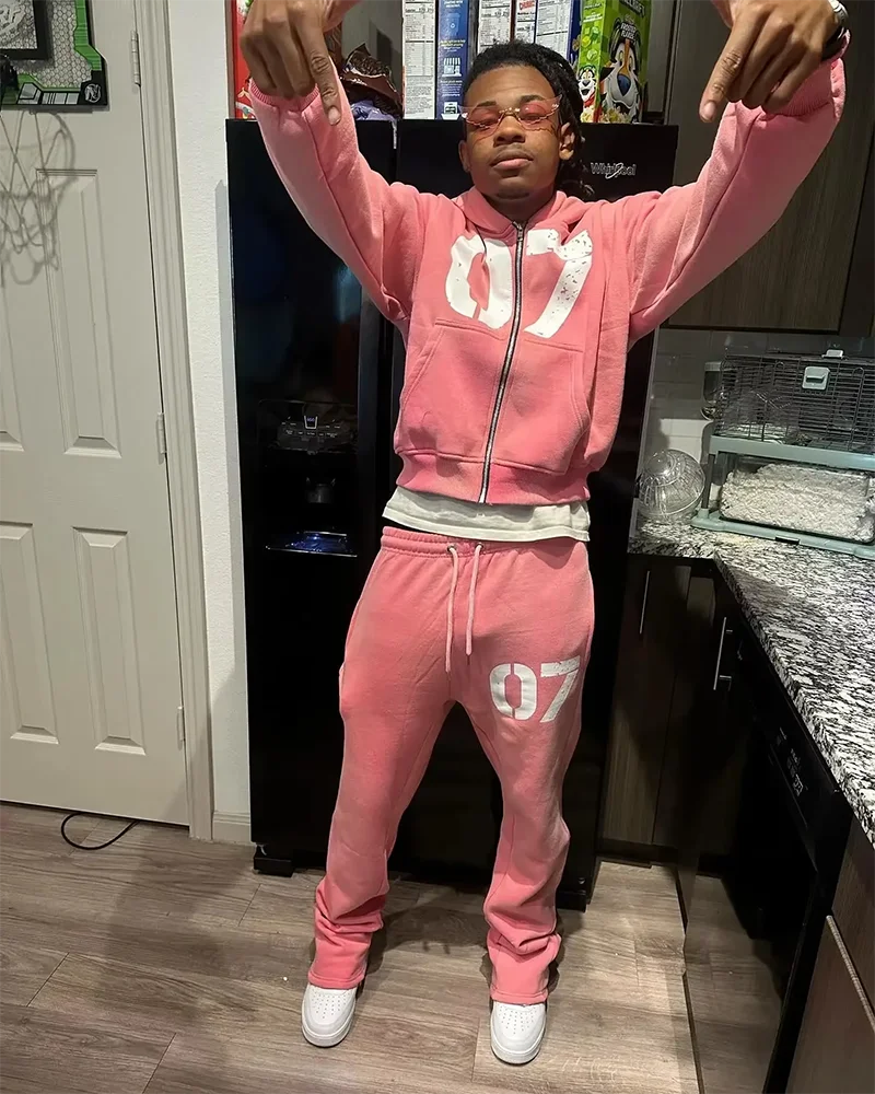 Y2K New Streetwear Set Casual Baggy Sweatpants Fashion Zipper Hoodie Spring American Street Hip-hop Casual Pants Printed Clothes