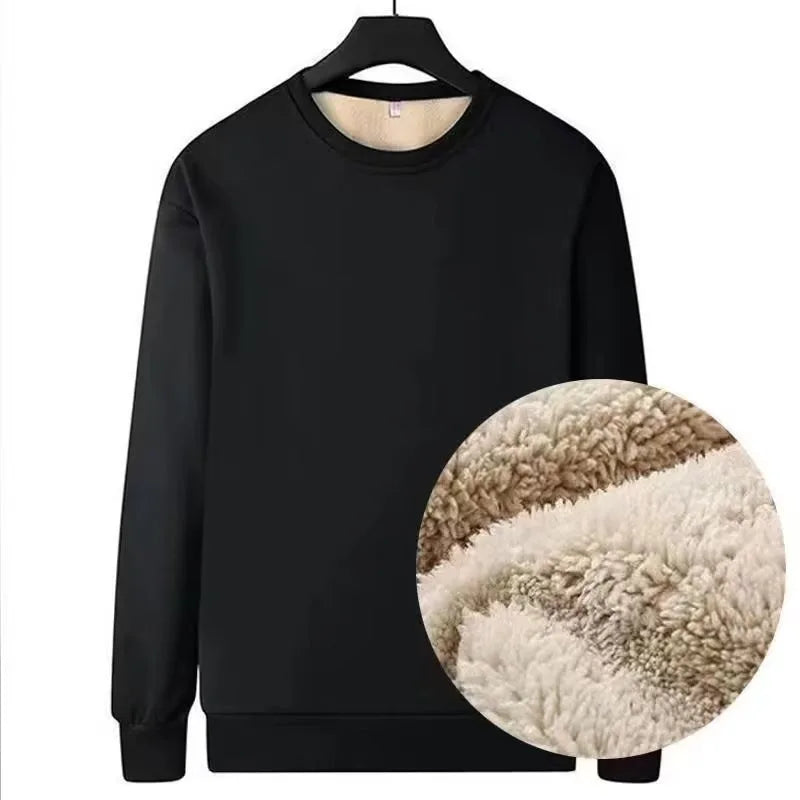 Men's Winter Fleece Sweatshirts Boy Man Keep Warm Underwear Casual Solid Color Pullover Lambswool O-neck Thickened Thermal Tops