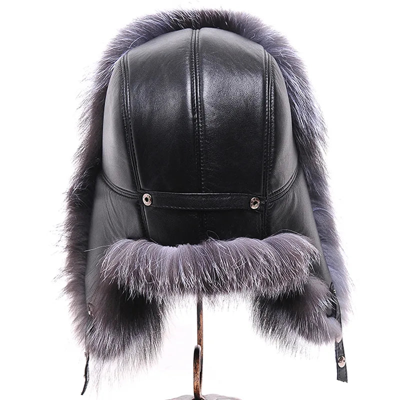 Hot high-end luxury fur hat Men's fox fur hat Lei Feng cap ear cap fur necessary hat Real fur hat 100% Sheepskin top fox hat