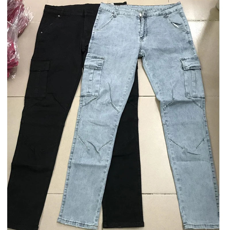 Jeans Man Pants Casual Cotton Denim Trousers Multi Pocket Cargo Pants Men Fashion Denim Trousers Men's Side Pockets Cargo jeans