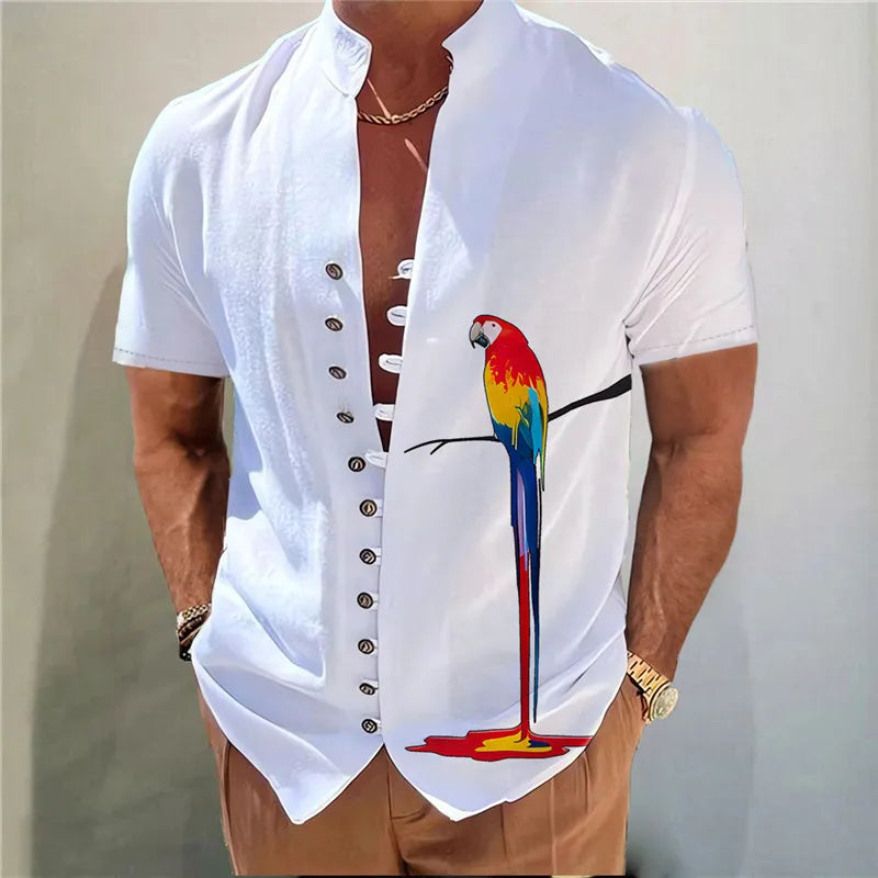Men Shirts New Print Button Shirt Fashion Stand Collar Loose Fitting Men's Shirts Casual Streetwear Comfortable
