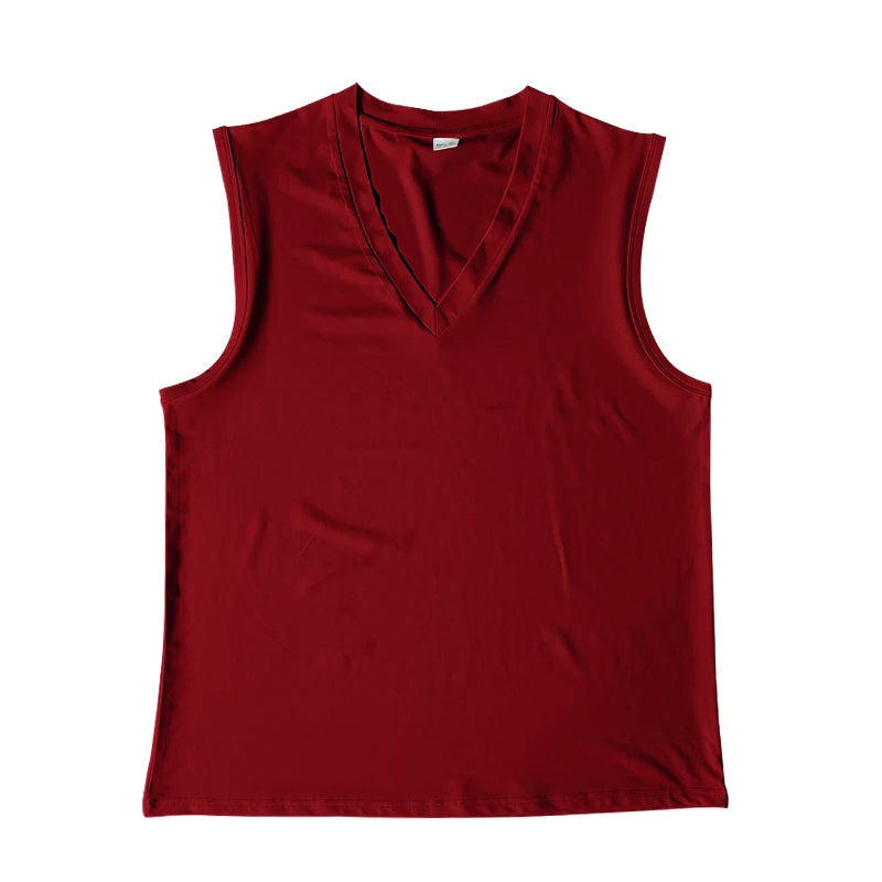 Summer men's solid color V-neck vest casual breathable sleeveless T-shirt vest suitable for fitness and sports