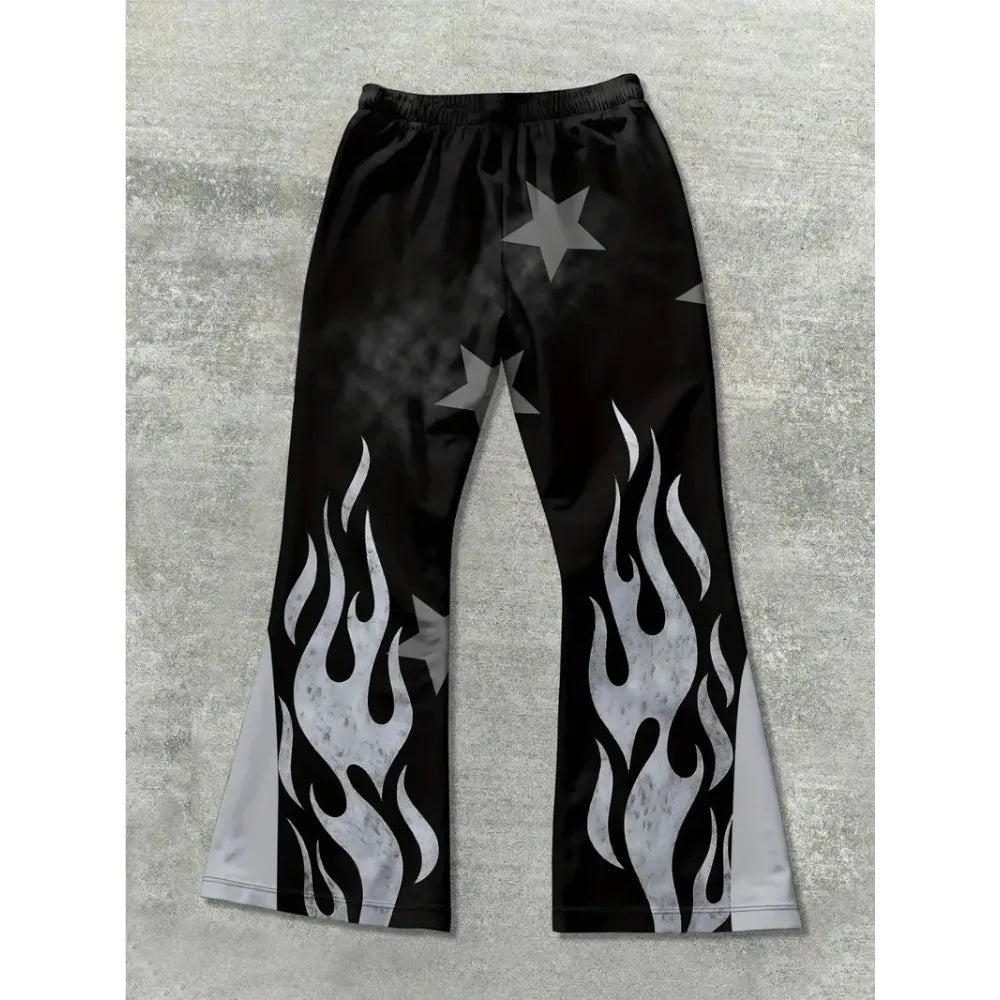 Men's Trendy Hip - hop Style Casual Sweatpants Striking Flame Elements Paired with "RICH SOON" Eye - catching for Street Wear