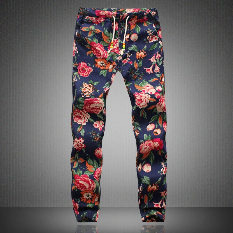 Euro Size New Fashion Spring Men Floral Print Joggers Male Casual Summer Pants Mens Sweatpants Linen Pants Men Trousers
