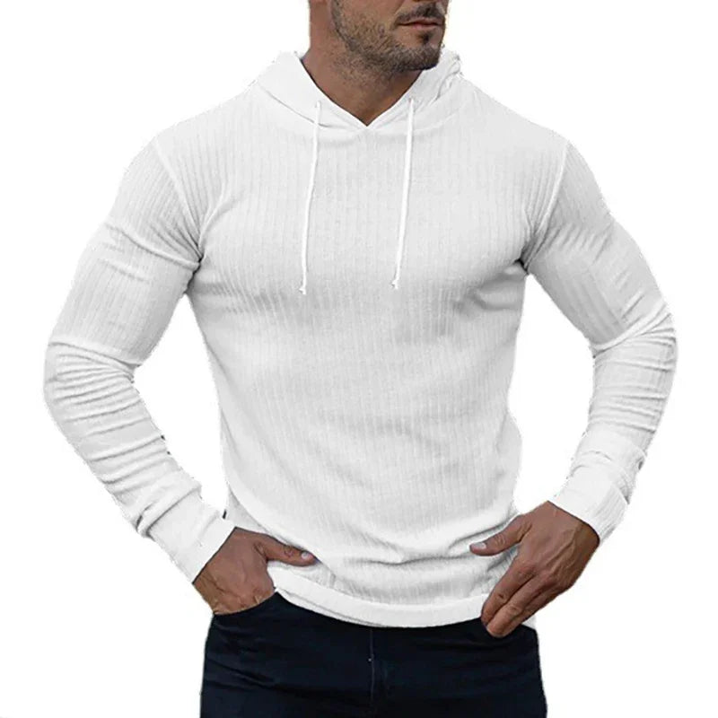 New Fashion Spring Autumn Hooded Sweaters Men Thin Knitted Gym Clothing Slim Fit Pullover Man Classic Ribbed Knit Hoodie Jumper