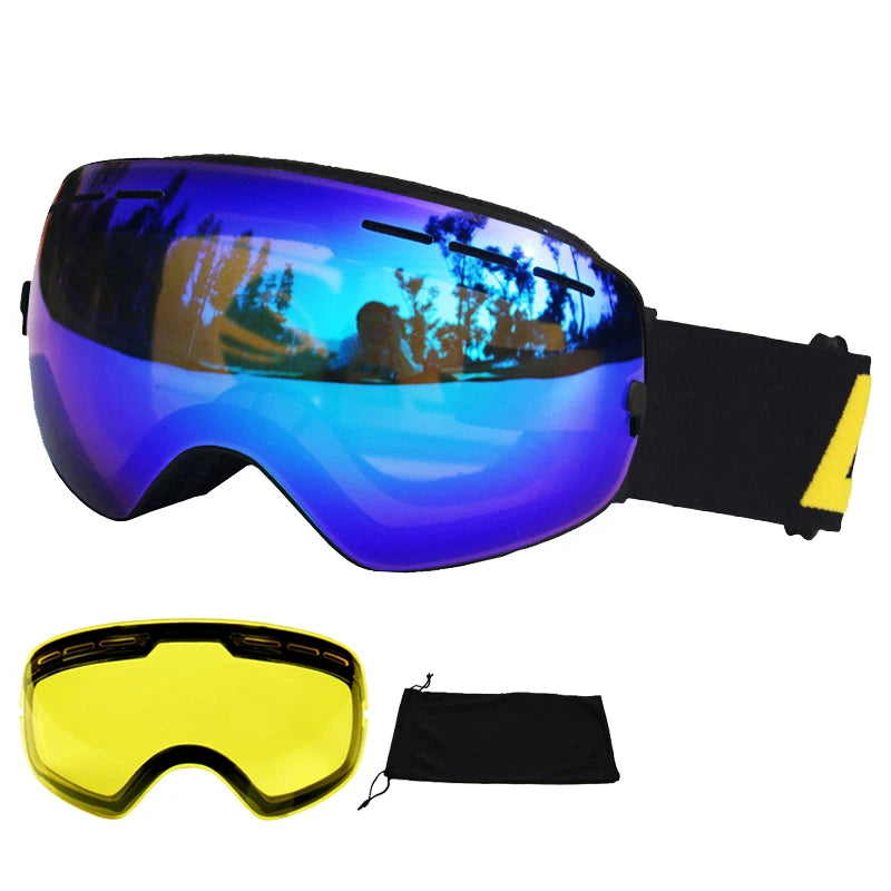 LOCLE Anti-fog Ski Goggles UV400 Ski Glasses Double Layers Skiing Snowboard Snow Goggles Ski Eyewear With One Brightening Lens