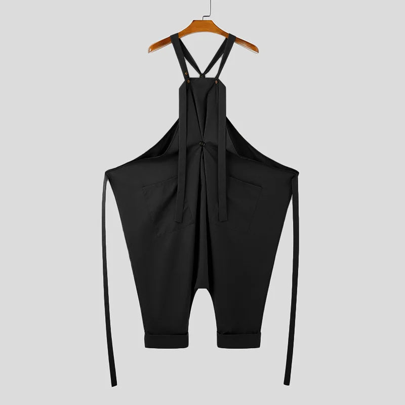 INCERUN American Style Fashion Jumpsuit Men's Loose Deconstruction Design Jumpsuit Streetwear Solid Wide Leg Sleeveless Rompers