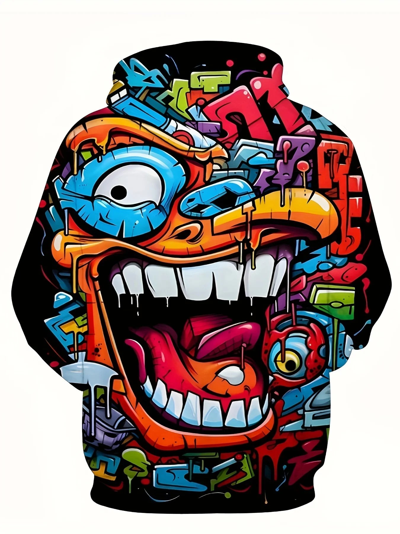 Men's Autumn and Winter Sports Casual Hoodie with Fantasy Abstract Face Print Tops Fashionable Hip-hop Style
