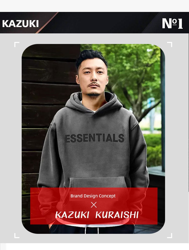 Kazuki Kuraishi American Retro Hooded Sweatshirt Men 2024 Spring and Autumn Thin Casual Heavy Weight Hoodie Coat