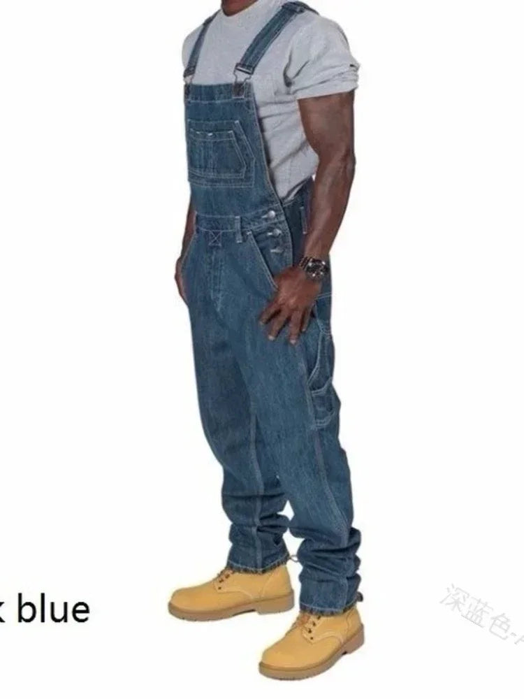 Mens Jeans 2025 Overalls Men Pockets Casual Loose Long Denim Pants Slim Splice Straight Rompers Autumn Plus Size Long Jeans Men