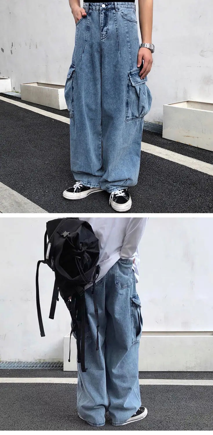 Wide leg denim Jeans Men's Autumn Daddy Trend Student Loose Straight-leg baggy Pants Japanese Loose hip hop 2022 New