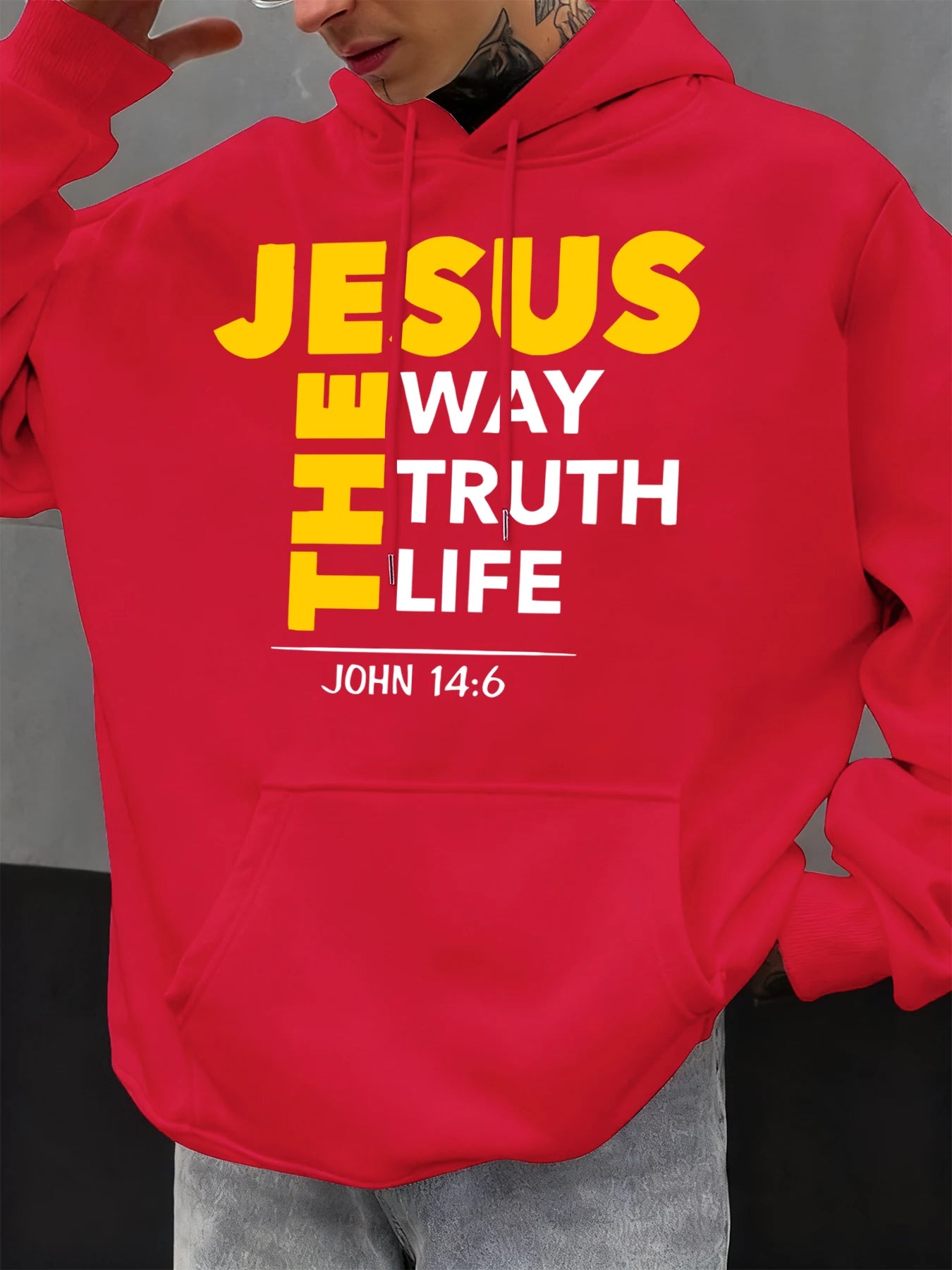 Jesus The Way Truth Life Prints Men Hoodie Autumn Loose Clothing Pocket Hip Hop Pullover Fleece Casual Fashion Sportswear