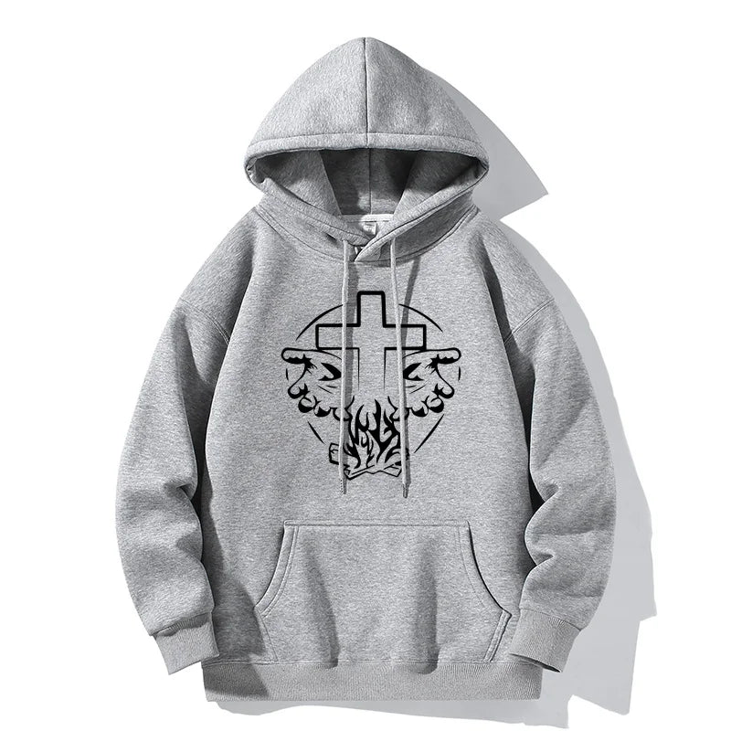 Heavenly Hands Christian Men's Fashion Hoodies Cross Print Black White Jesus Tops Pullover