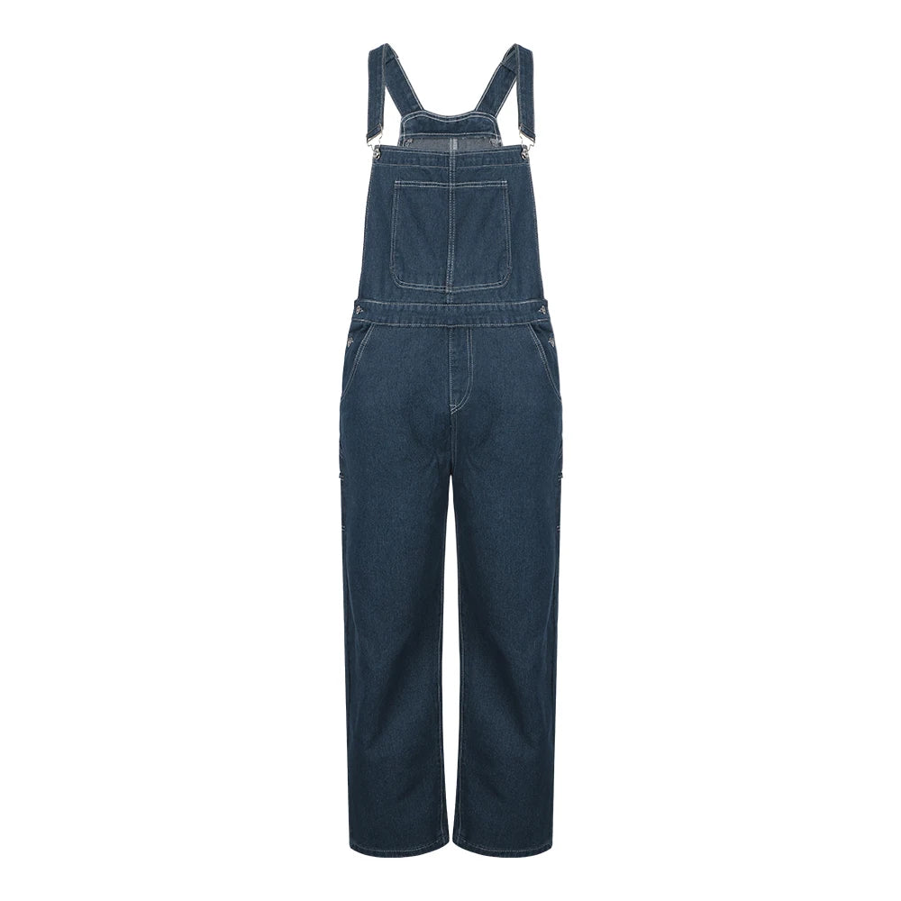 Men's Suspenders American Retro Denim Overalls Bibs Wear-Resistant Slash Pocket Baggy Jumpsuit for Men Streetwear Wide Leg Jeans