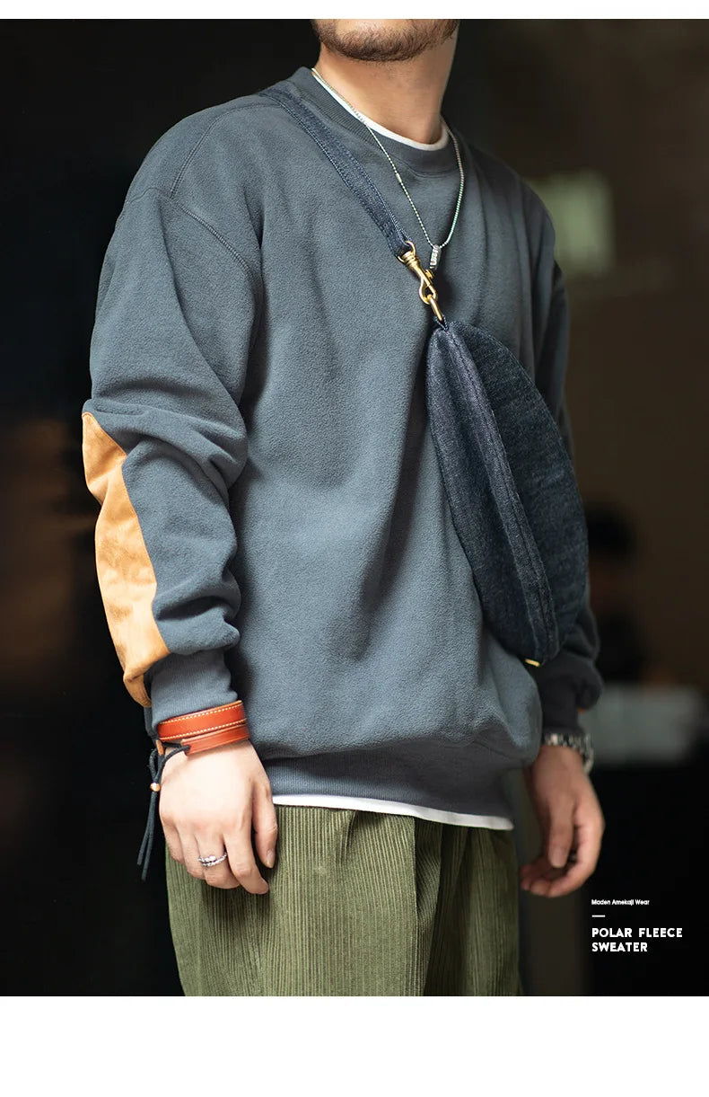 Maden Warm Fleece Sweatshirts For Men Polar Pullover Loose Splicing Jacket Casual Sweatshirarajuku Coat Sportswear Man Clothing