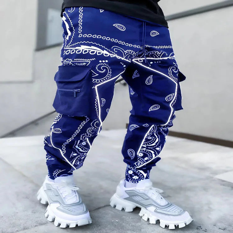 New Men's Cargo Pants Trend Printed Loose Hip Hop Fashion Street Wear Big Pocket Overalls Men Bright Color Four Seasons Trousers