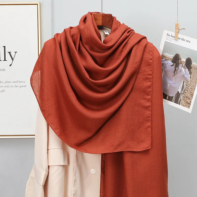 Plain Stripe Cotton Scarf for Women Winter Warm Tassel Linen Pashmina Scarves Hijab Lady Foulard Shawls Wraps Female Bandana New