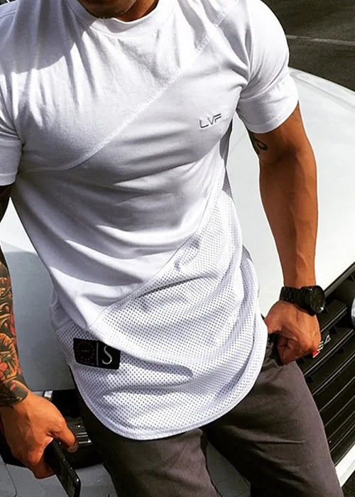 Men's Summer Fashion Fitness Tees Gym  Sport Running Patchwork Short Sleeves Shirt Breathable Bodybuilding T-shirt Man Clothing