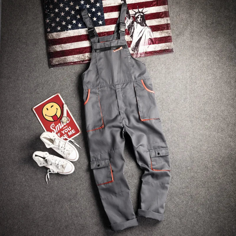 New Men's Long-Sleeved Overalls Overalls Zipper Pocket Jumpsuit Jumpsuit Fashion Labor Casual Work Clothes Plus Size S-4xl