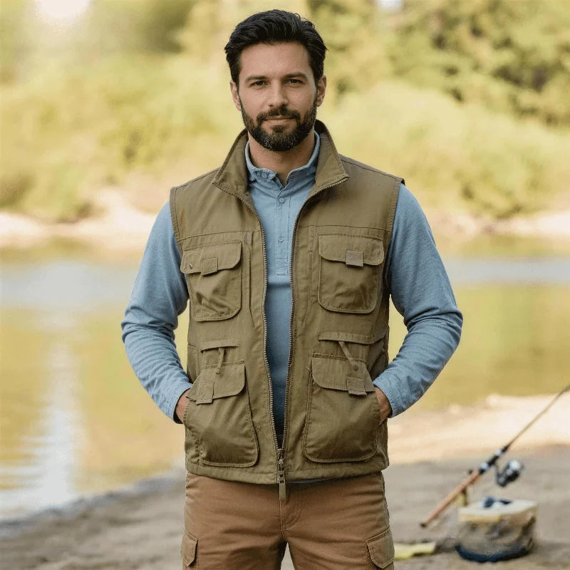 2026 Men's Outdoor Tooling Multi-Pocket Casual Outdoor Fishing Large Size Vest with Vertical Collar Breathable Quick-drying Vest