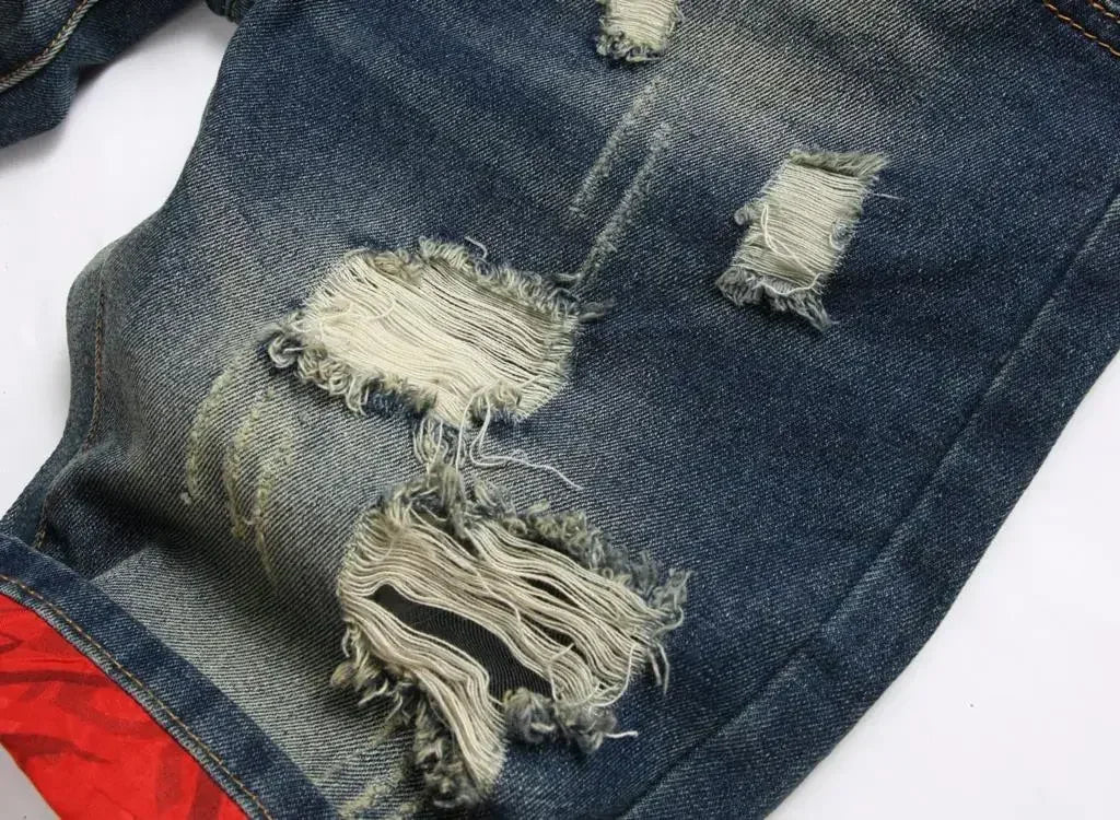 New Summer Vintage Washed Men Denim Shorts Casual Fashion Street Wear Ripped Hole Patches Distressed Male Straight Jeans Shorts