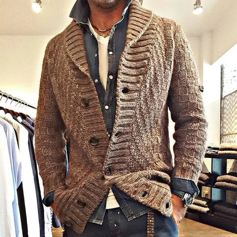 New Style Solid Color Sweater for Men in Autumn and Winter Retro Lapel, Knitted Long-sleeved Cardigan Sweater Coat S-3XL