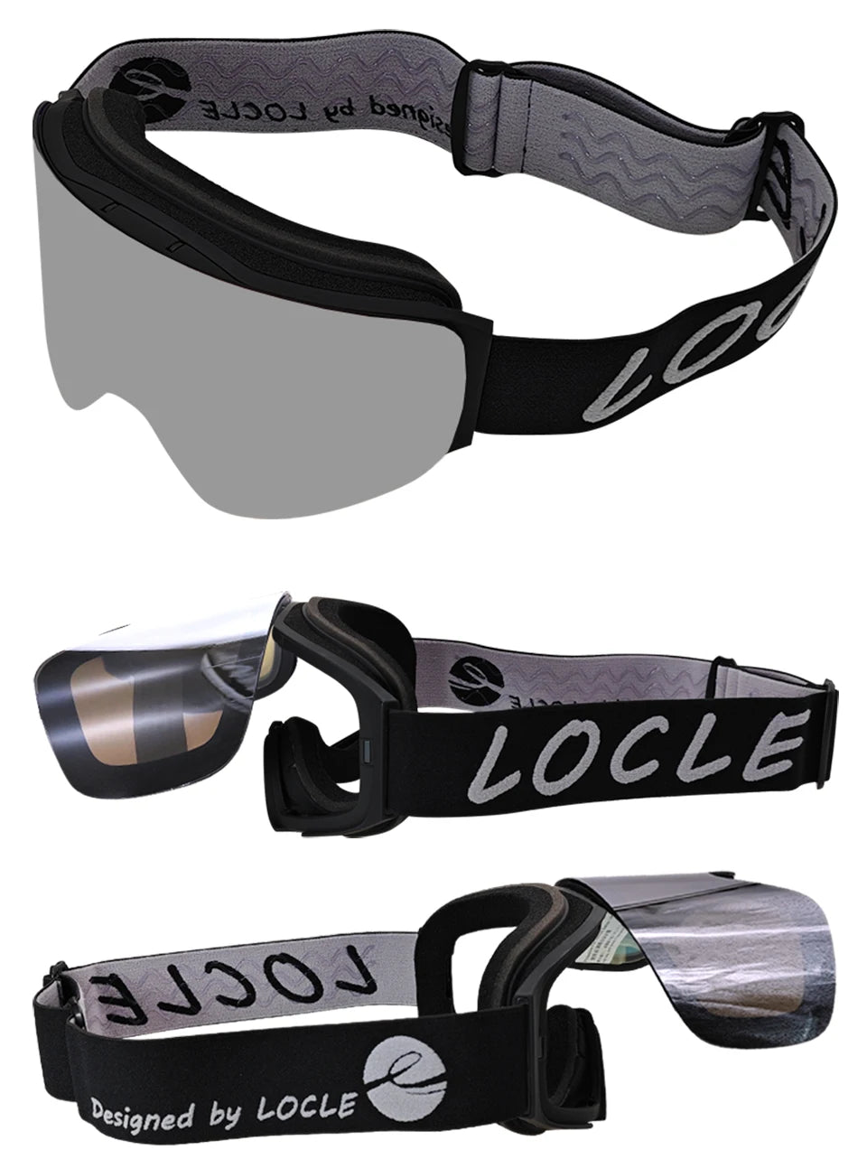 LOCLE Flip Up Magnetic Ski Goggles Men Women Snowboard Mask Anti-Fog Skiing Eyewear UV400 Snow Protection OTG Over The Glasses