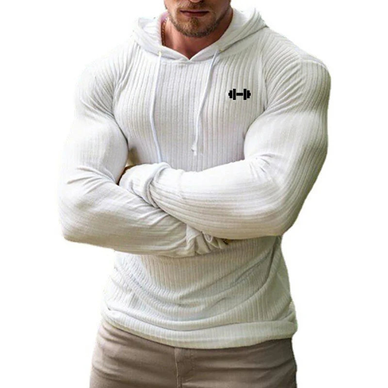 Autumn Breathable Quick Dry Knitted Hooded Shirt Men Fitness Sport Long Sleeve Hoodie Gym Bodybuilding Muscle Slim Fit Pullovers