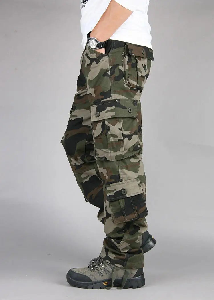 Men's Tactical Camouflage Overalls High-Quality Cotton Multi-Pocket Trousers Sports Training Casual Work Pants