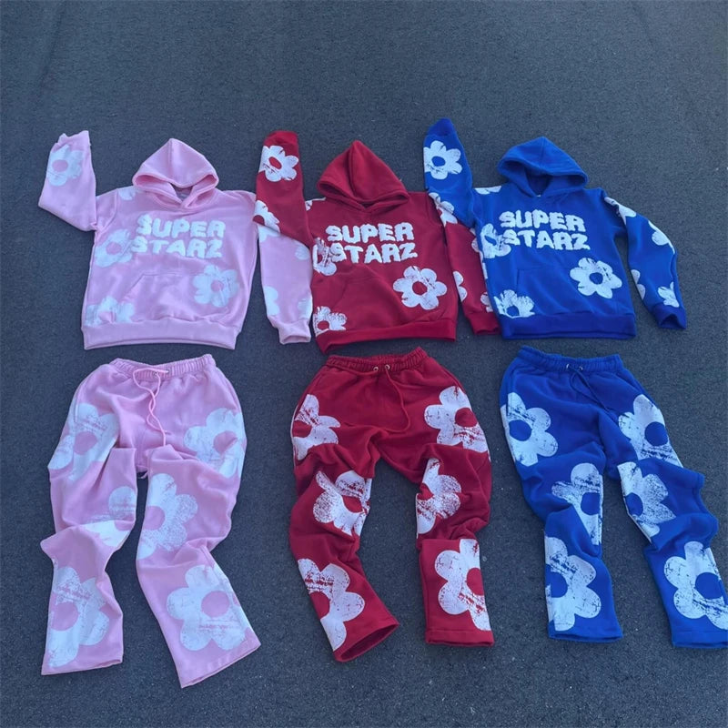Men's Tracksuit 2 Pieces Sets Hooded Sweatshirt +Drawstring Pants Letter Print Hoodies Sportswear Hip Hop Women Autumn Tracksuit