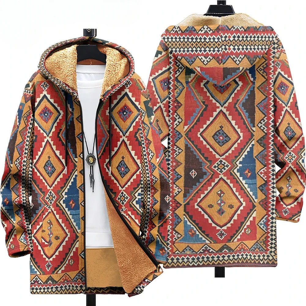 Men Cardigans Coats Wave Art Graphics Printed Japanese Style Plush Thick Winter Jackets Casual Streetwear for Unisex Clothing
