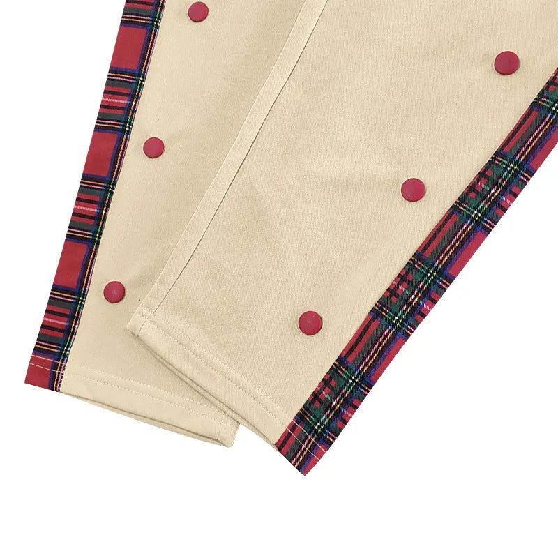 American New Men's Sports Pants Spring and Autumn Breasted Plaid Stitching Design Casual Pants Loose Straight Men's Sweatpants