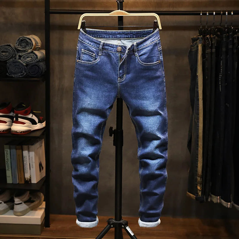 Spring and Autumn New Classic Fashion Solid Color Elastic Small Foot Pants Men's Casual Slim Comfortable High-Quality Jeans