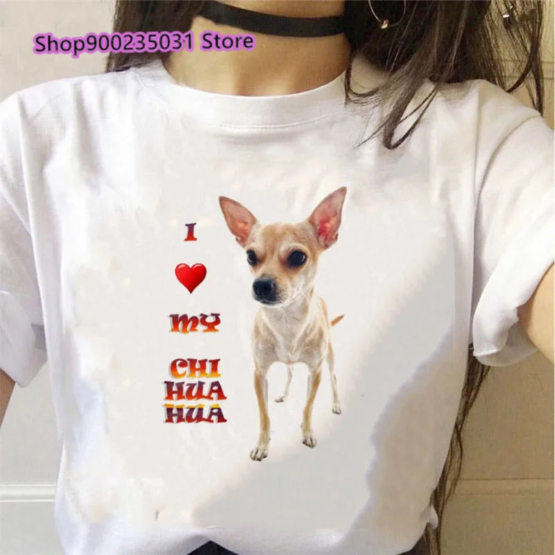 I Love My Chihuahua Graphic Tees Women Funny White Short Sleeve Top Female T-Shirt Lady Tshirt Dog Lover Birthday Gift Vintage