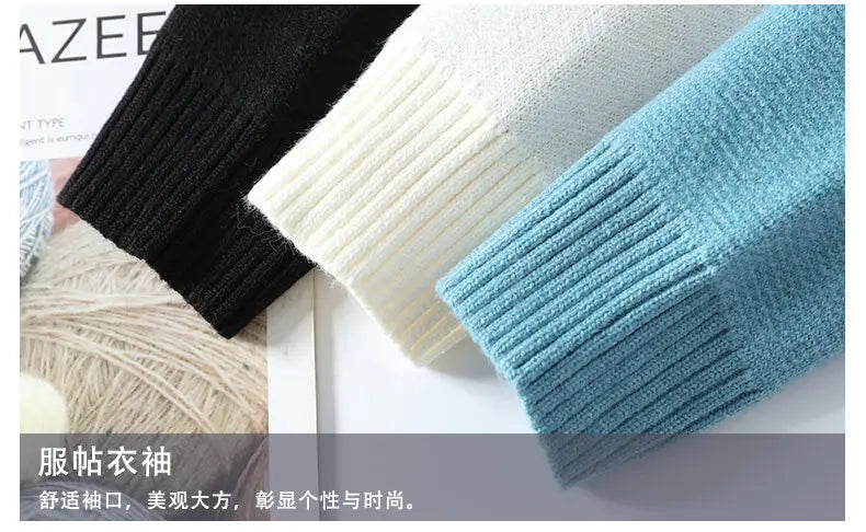 2025 Autumn Men Casual Sweater Tassels Patchwok Cute Couple Sweaters Round Neck Long Sleeve Male Knitted Harajuku Pullover